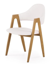 Jídelní křesílko LUXE — kov v dekoru dubu, ekokůže bílá Halmar