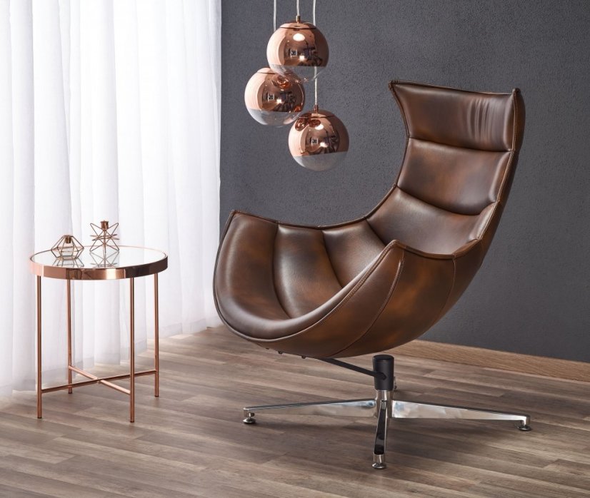 Designové křeslo LUXOR — otáčení, nerez ocel / hnědá kůže Halmar