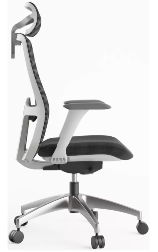 Ergonomická kancelárska stolička WISDOM s opierkou hlavy — sieťovina, sivý plast, nosnosť 120 kg, tmavo sivá Mercury star