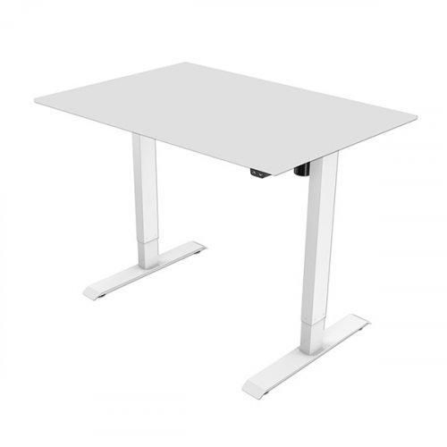 Elektricky výškově nastavitelný stůl POWERO — včetně desky, šedá, bílá, 75×140 cm