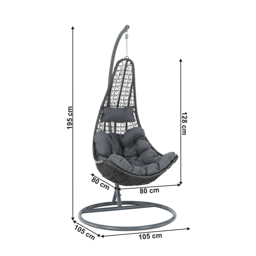 Závesné kreslo KALEA — sivá, nosnosť 130 kg