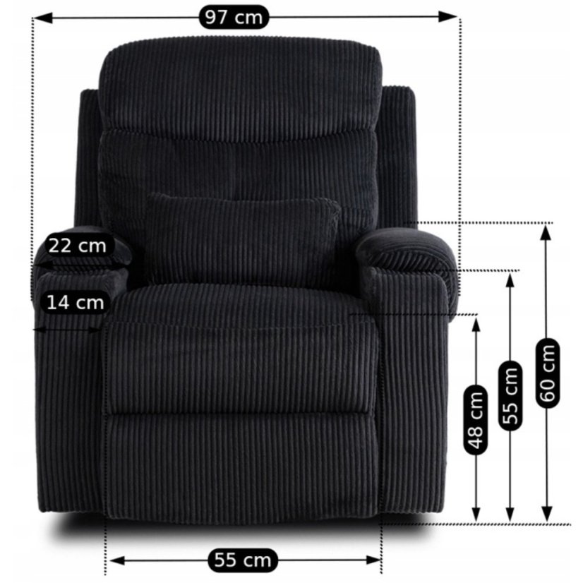 Štýlové kreslo TORRES z čierneho manšestru s držiakom na poháre