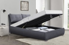 Dvoulůžková postel BRIDGET –⁠ 160x200, látka, šedá