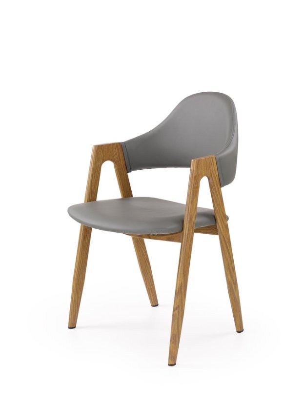 Jedálenské kresielko LUXE — kov v dekóre duba, ekokoža šedá