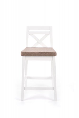 Barová židle BORYS LOW – masiv, látka, bílá / hnědá