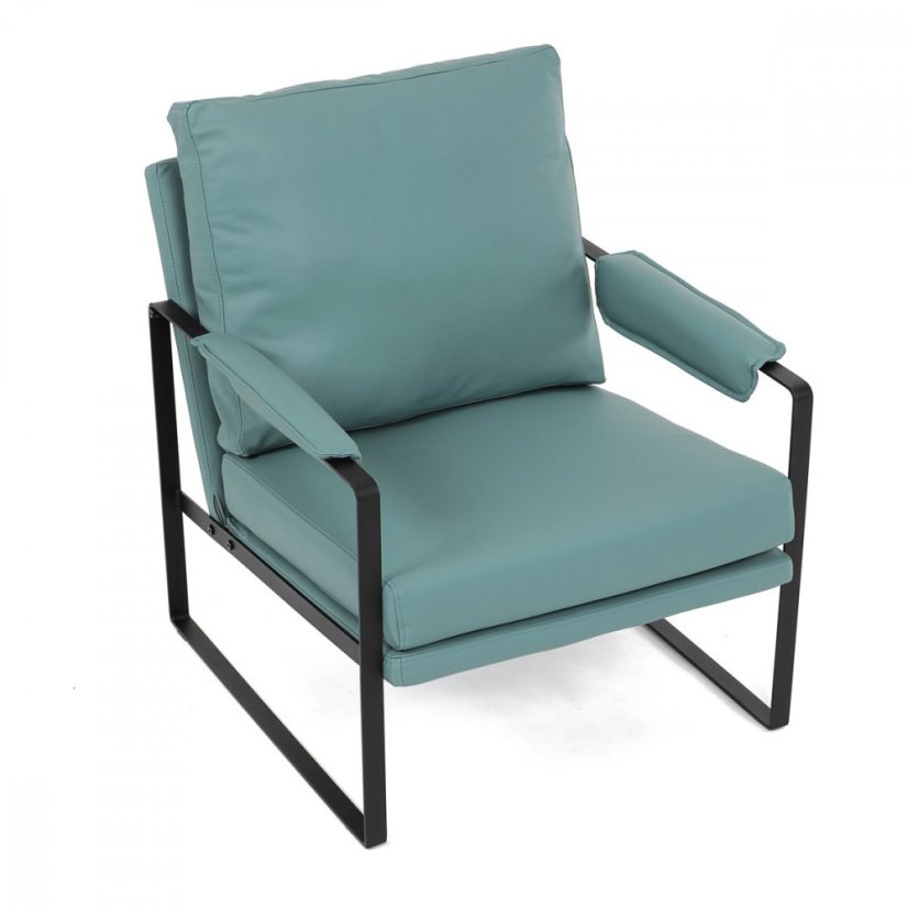 Dizajnové kreslo TUVIN — kov, ekokoža, modrá