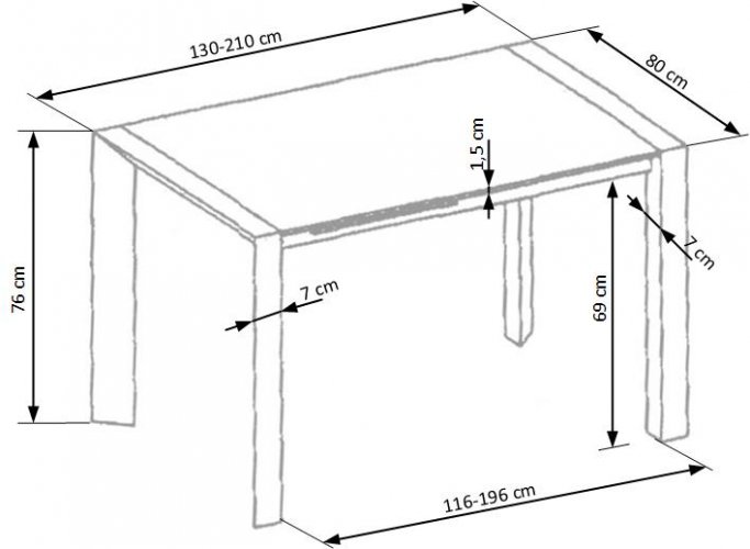 Jídelní rozkládací stůl STANFORD –⁠ 130x80x76 (+80), kov, bílý