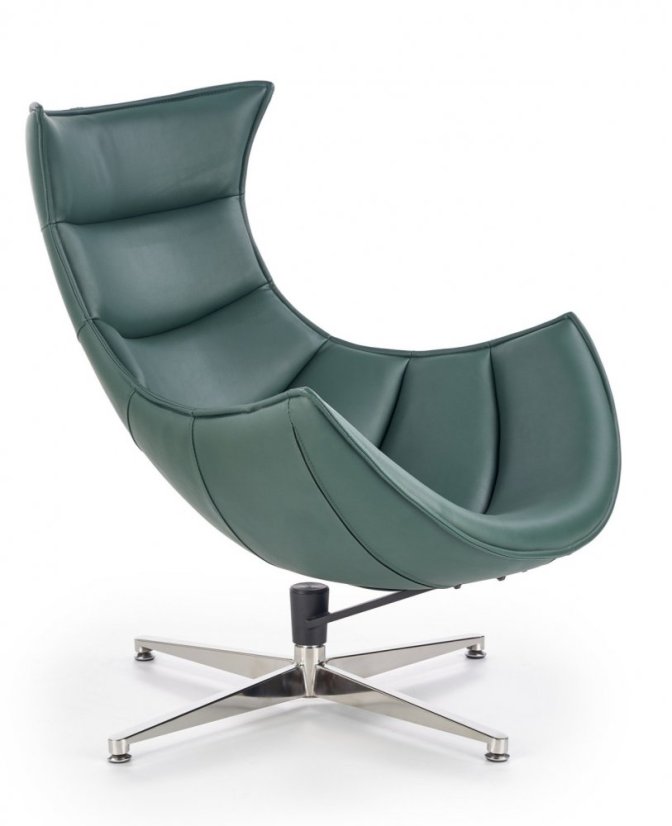 Dizajnové kreslo LUXOR — otáčanie, nerez oceľ / zelená koža