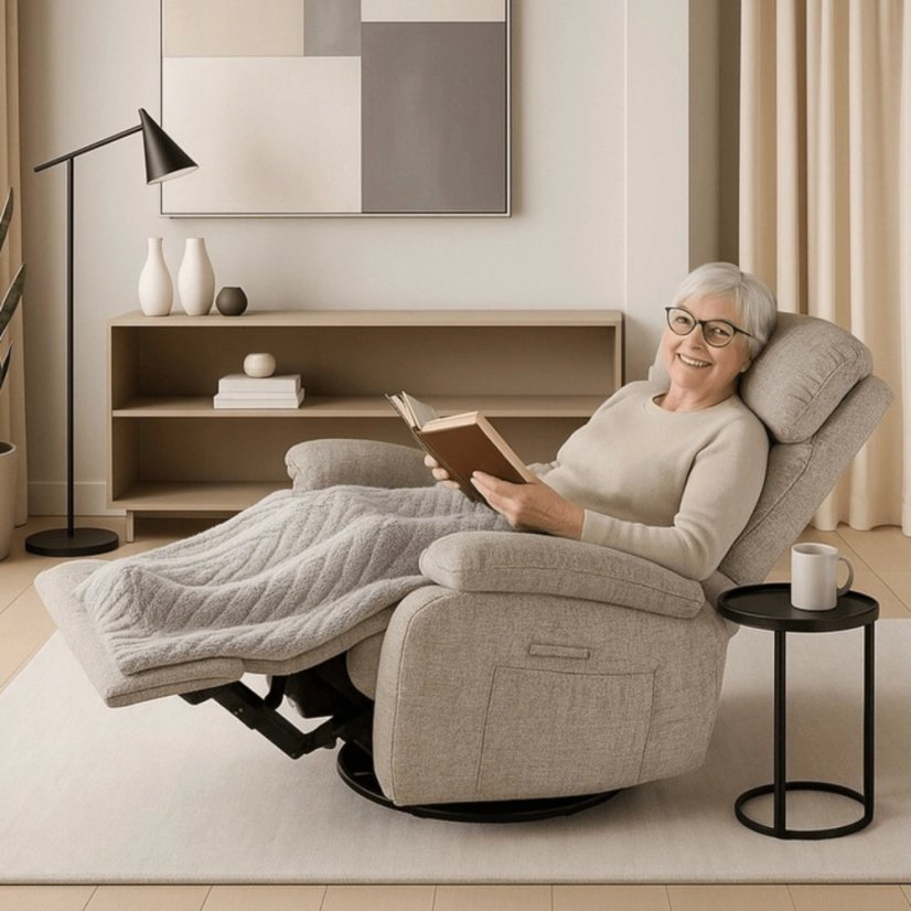 Masážne Kreslo BRUCE Polohovateľné — Béžové s masážnymi funkciami