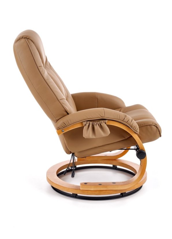 Masážne polohovacie kreslo s vyhrievaním MATADOR — ohýbané drevo/ekokoža, béžová