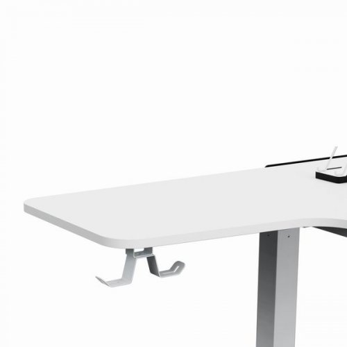 Herní stůl ULTRADESK WINGER – 111x155x60 cm, elektricky nastavitelná výška, RGB podsvícení, bílá