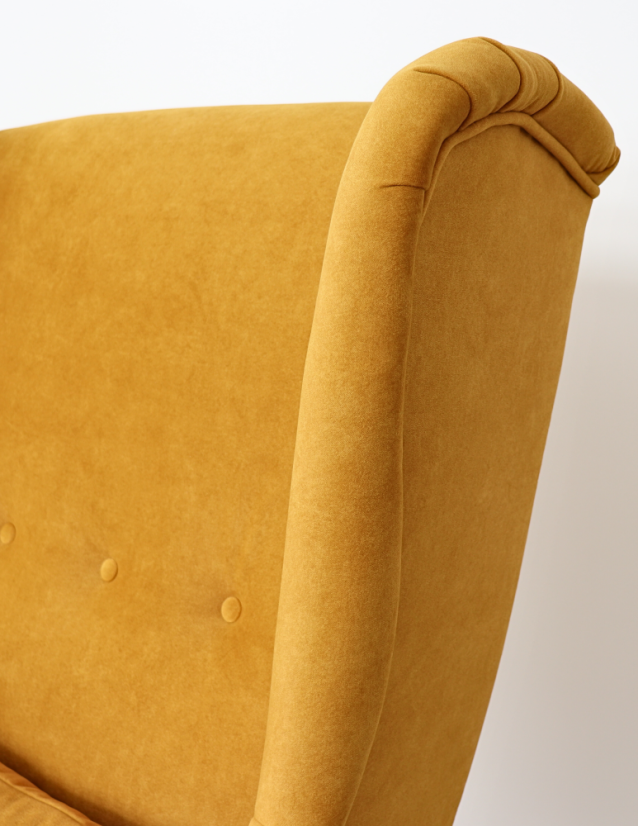 Křeslo ušák VISBY + taburet s úložným prostorem – masiv, látka, pet friendly, medově žlutá Kupžidle