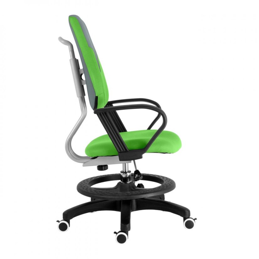 Detská rastúca stolička s podnožou BAMBINO – látka, šedo-zelená