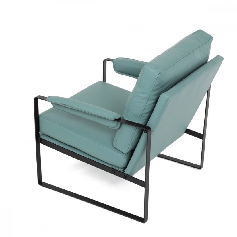 Dizajnové kreslo TUVIN — kov, ekokoža, modrá