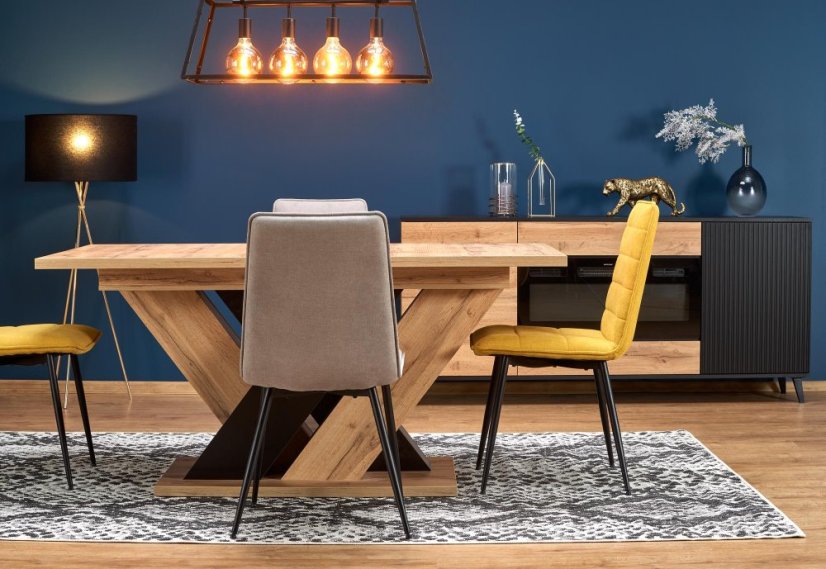 Jedálenská stolička PIRA — oceľ, látka, čierna / šedá