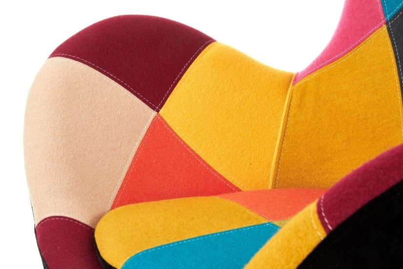 Relaxační designové křeslo BUTTERFLY — kov, patchwork Halmar