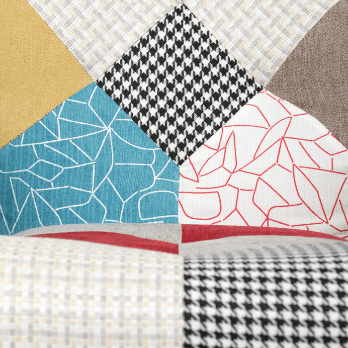 Luxusné relaxačné kreslo NUVOLA s taburetom – vodoodpudivá, zamatová, patchwork látka Autronic