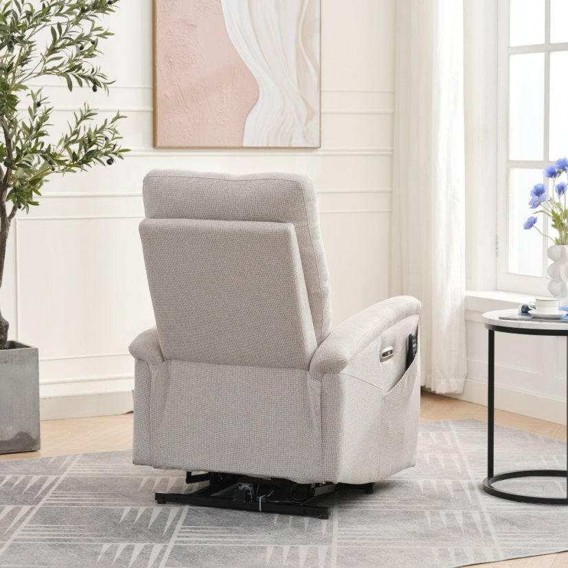 Luxusné krémové polohovacie masážne kreslo THERMIO s výhrevom a USB