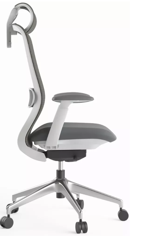 Kancelárska ergonomická stolička BESSEL s podhlavníkom — sieť, čierny plast, nosnosť 120 kg, tmavo sivá