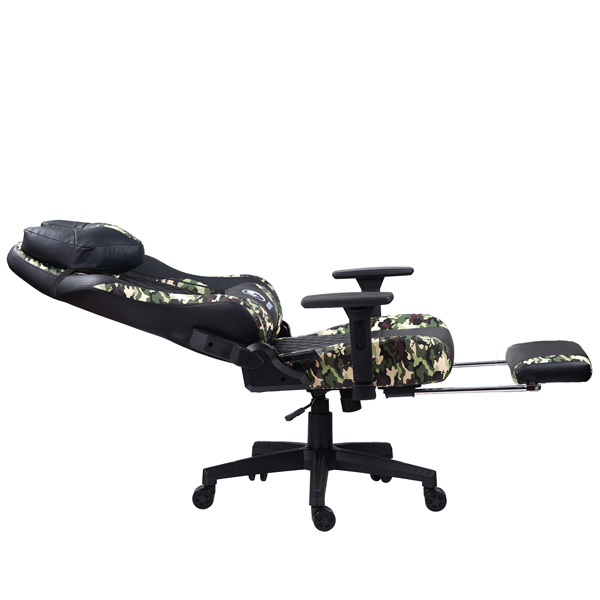 Herní křeslo Marvo CH-134 s podnožkou – PU kůže, černá / army, nosnost 150 kg