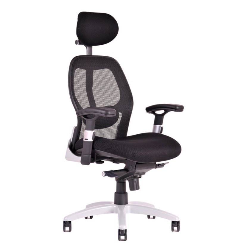 Ergonomická kancelárska stolička na kolieskach SATURN – s podrúčkami, viac farieb - Čalúnenie Saturn: NET Čierna