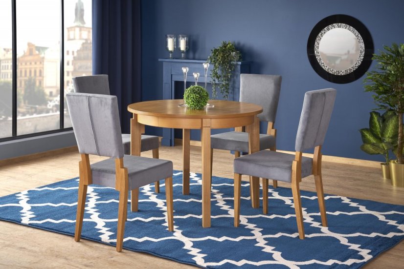 Jídelní kulatý rozkládací stůl SORBUS – 100x100x77 (+100) medový dub Halmar