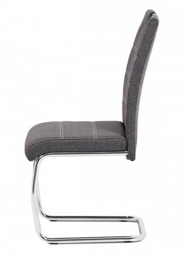 Jídelní židle PRAIA — kov, šedá látka, bílé prošití