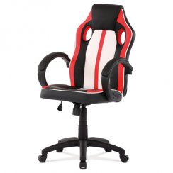 Herní židle SCATTE – ekokůže, červená / bílá / černá