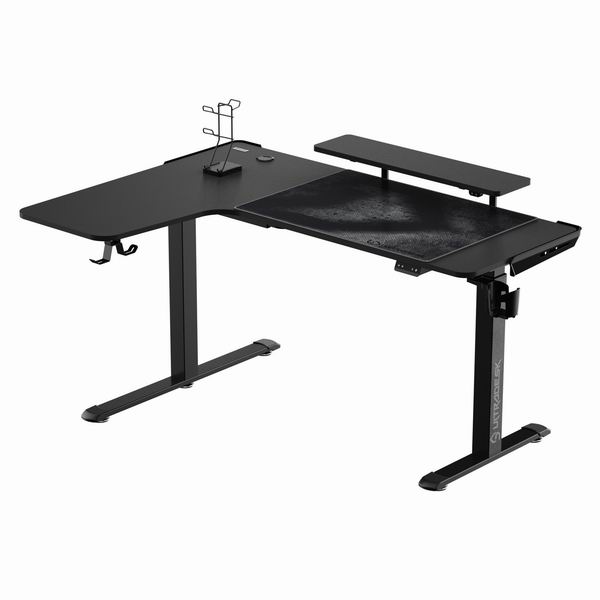 Herní stůl ULTRADESK WINGER – 111x155x60 cm, elektricky nastavitelná výška, RGB podsvícení, černá