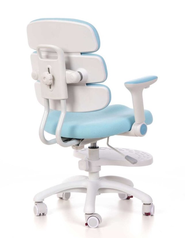 Detská rastúca stolička GRIDDY — látka, biela / modrá