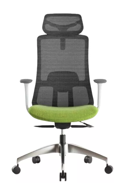 Ergonomická kancelárska stolička WISDOM s opierkou hlavy — sieťovina, sivý plast, nosnosť 120 kg, zelená Mercury star