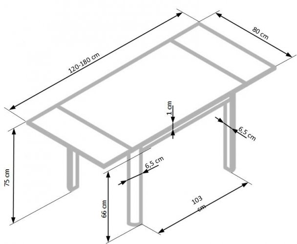 Jídelní rozkládací stůl ALSTON – 120x80x75 (+60), sklo/ocel, bílá