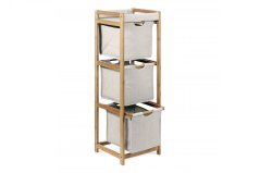 Regál 3 šuplíky, lakovaný bambus a látka