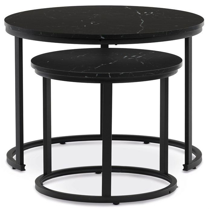 Sada 2 konferenčných stolíkov OREO 3 – s čiernym mramorovým dekorom a kovovou základňou Autronic