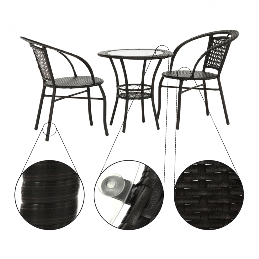 Zahradní set LASAN 1 + 2 – umělý ratan, hnědá