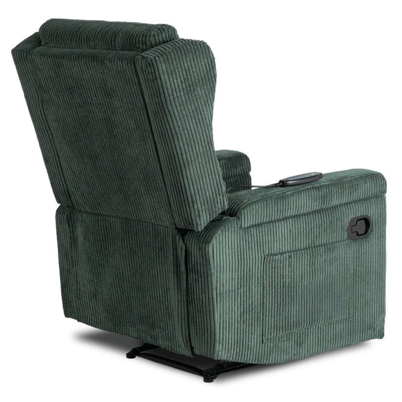 Masážne kreslo SEBASTIAN zo zeleného menčestru pre relax a komfort