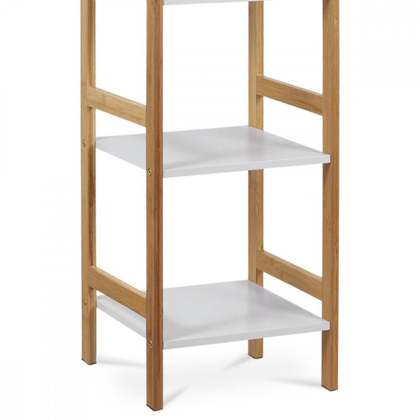 Regál, 4 police, masív bambus, prírodný odtieň, MDF, biely matný lak, nosn. 12 kg