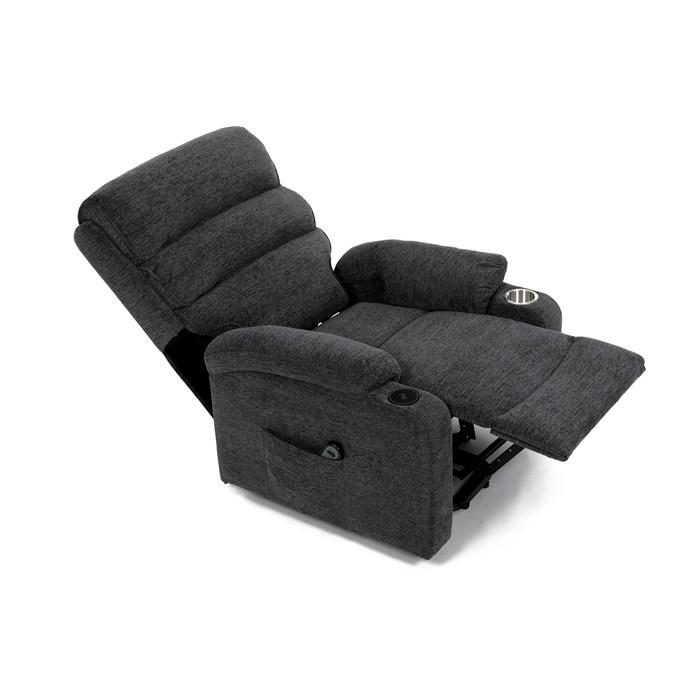 Relaxační křeslo s elektrickým polohováním HOMER - látka, šedá