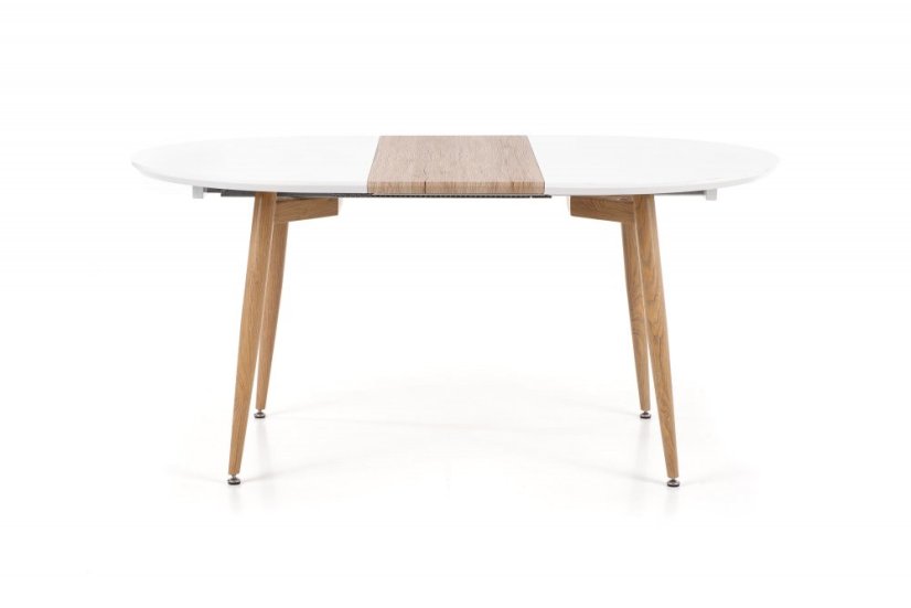 Jídelní kulatý rozkládací stůl EDWARD – 120x100x75 (+80), dub sonoma, bílá