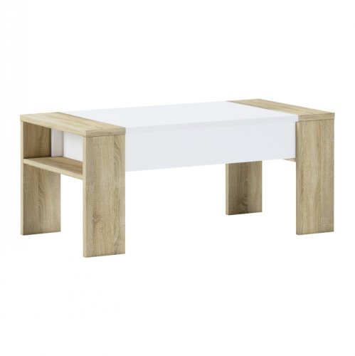 Konferenční stůl PULA se zvedací deskou — 98x50x43-54 cm, dub sonoma/bílá