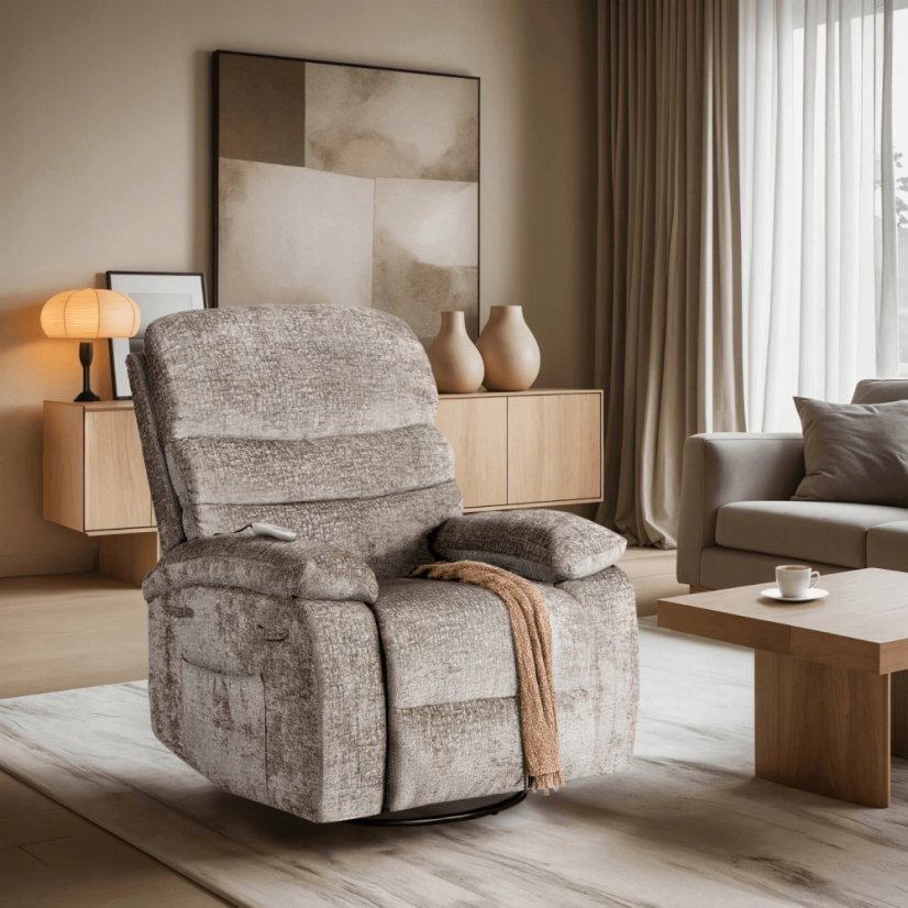 Masážne Kreslo BRUCE Polohovateľné — Béžové s masážnymi funkciami