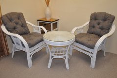 Zahradní set SAULO 2 + 1 — ratan, látka, bílá / více barev