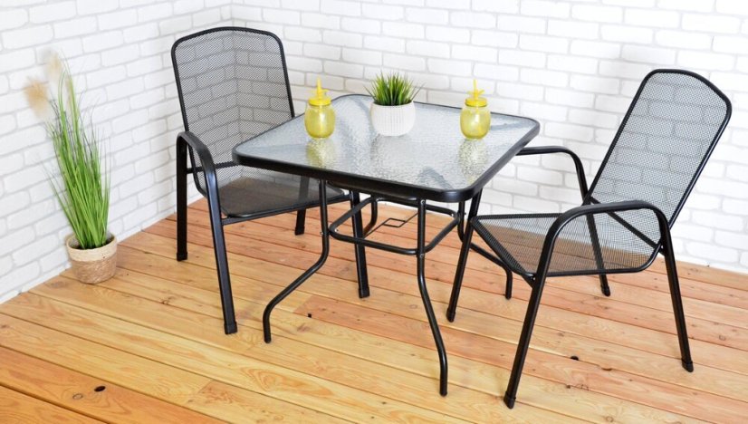 Zahradní stůl ZWMT 80x80 cm kovový se skleněnou deskou