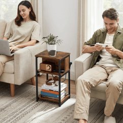 Industriálny odkladací stolík FORGE s USB a zásuvkou – MDF, 30x34x58cm Autronic