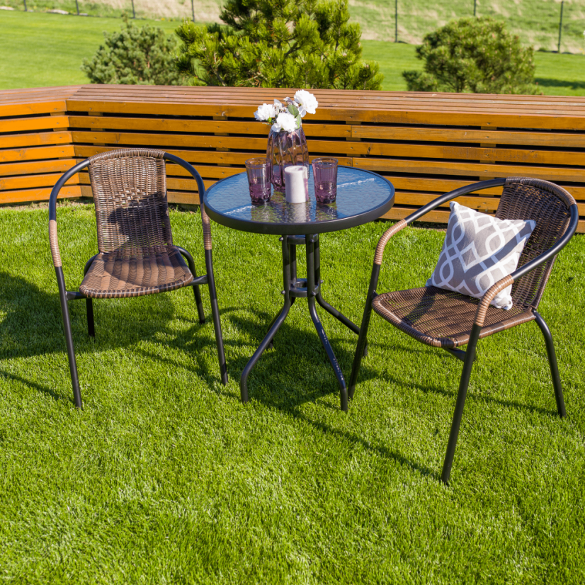 Zahradní židle DOREN — kov, umělý ratan, černá / hnědá, nosnost 150 kg Kondela