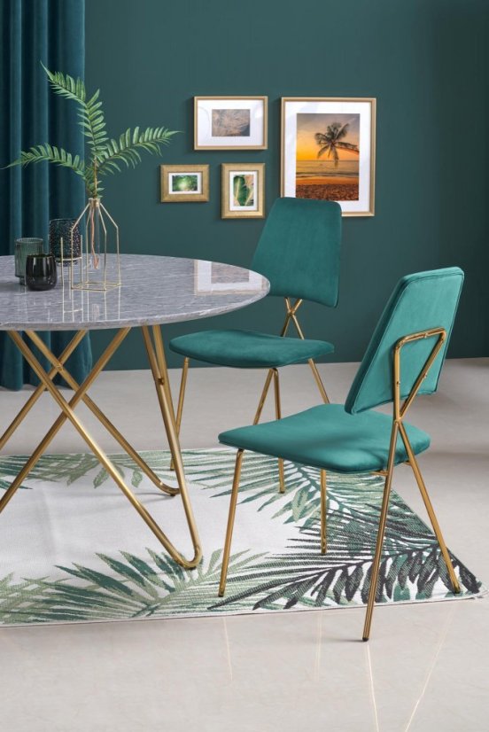 Jídelní kulatý stůl BONELLO — průměr 120 cm, dekor šedý mramor / zlatá Halmar