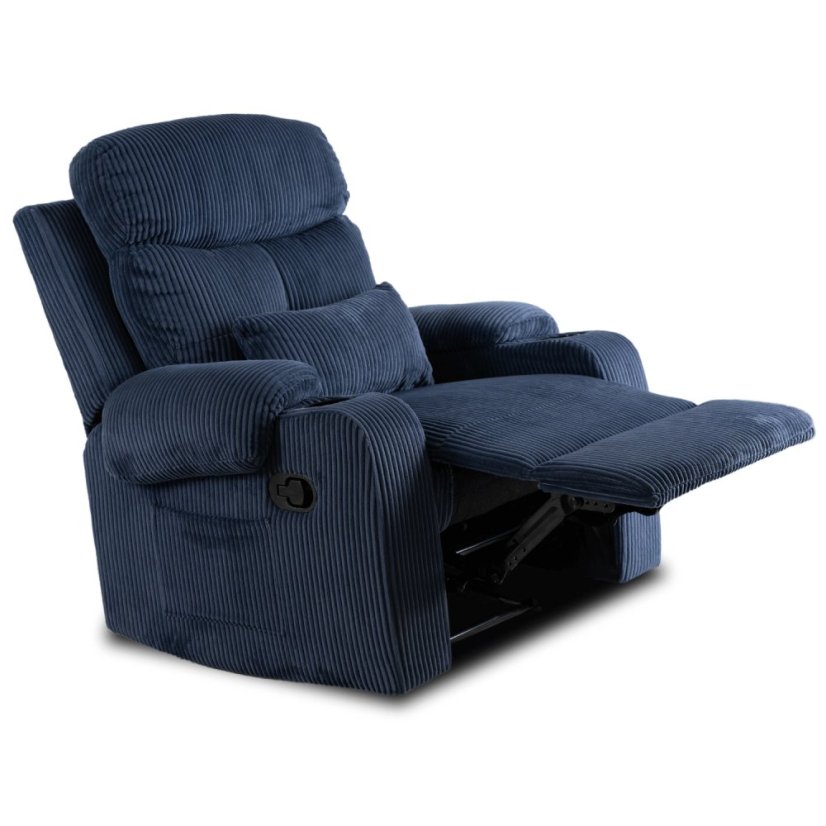 Kreslo TORRES Modrý manšestr – luxusný dizajn s držiakom na poháre