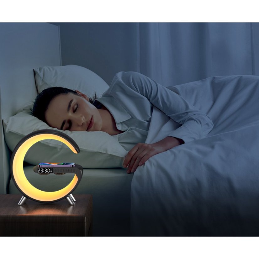 Chytrá stolní lampa G-LITE INSPIRE - bezdrátové nabíjení mobilu, černá