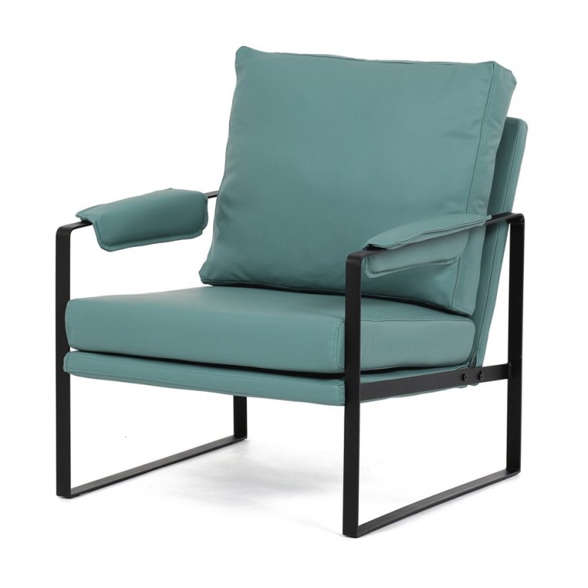 Dizajnové kreslo TUVIN — kov, ekokoža, modrá