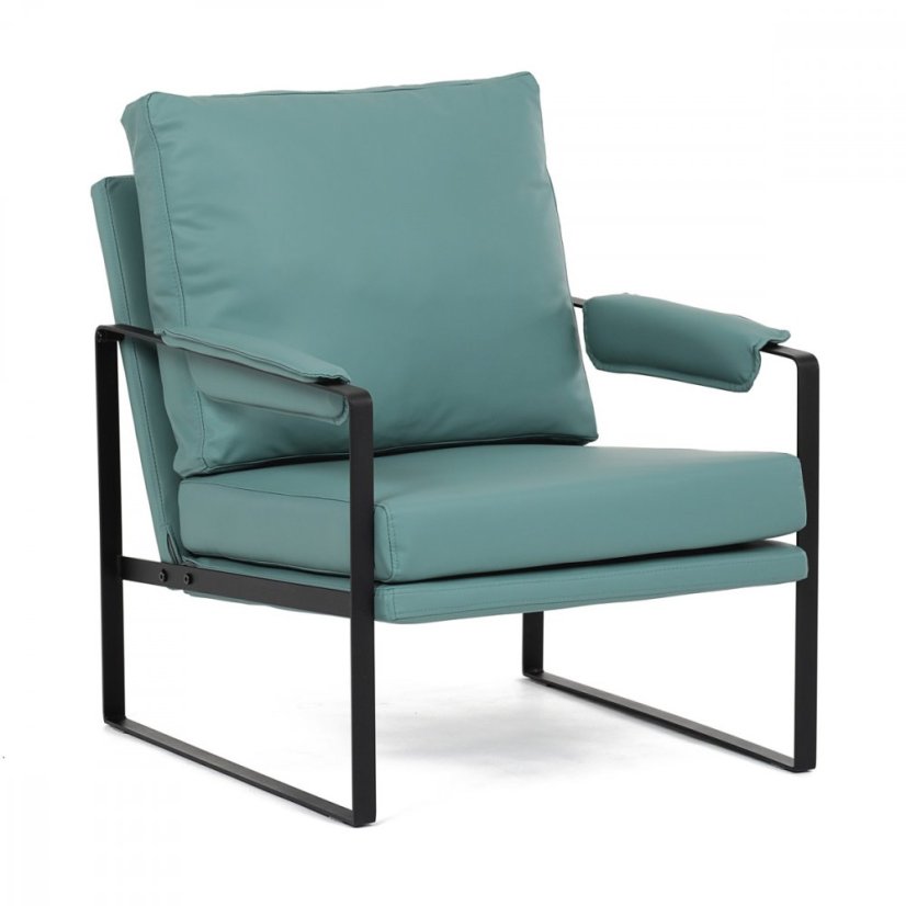 Dizajnové kreslo TUVIN — kov, ekokoža, modrá